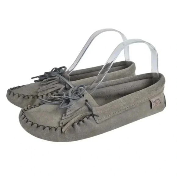 Laurentian Chief Canada Moccasins Spider Fringe Flap Suede Gray Size 7 - Picture 5 of 8